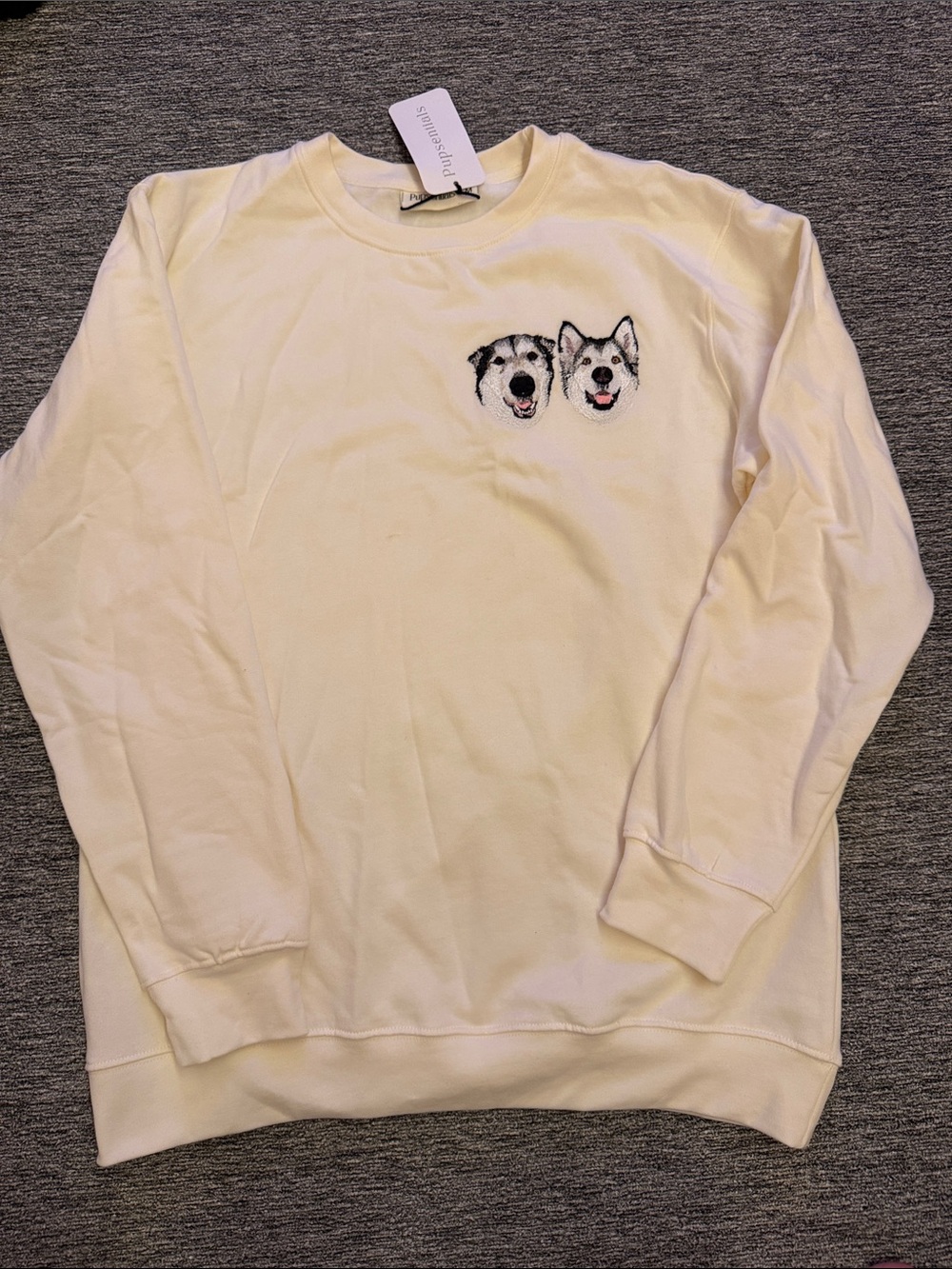 Cream Pullover Sweater with Embroidered Malamutes